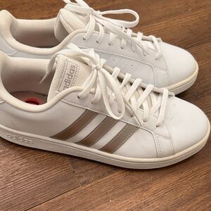 Adidas Classic White Sneakers with Metallic Accents